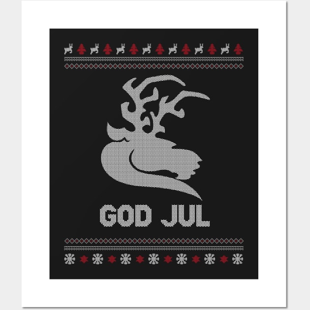 God Jul Merry Christmas Norway Sweden Viking Reindeer Xmas Shirt Wall Art by stearman